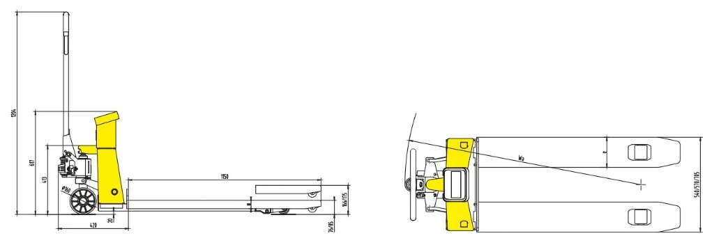 Rozměry paletového vozíku s váhou RPVV2500 2500 kg