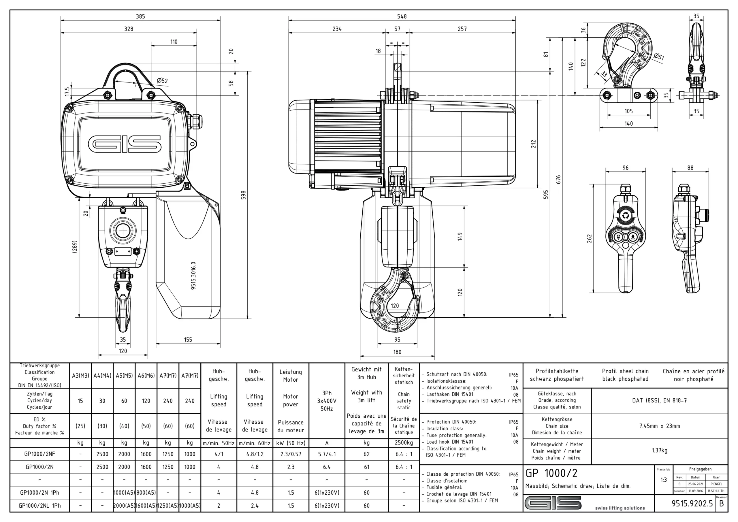Elektrický řetězový kladkostroj GIS GP1000 – konstrukční detail